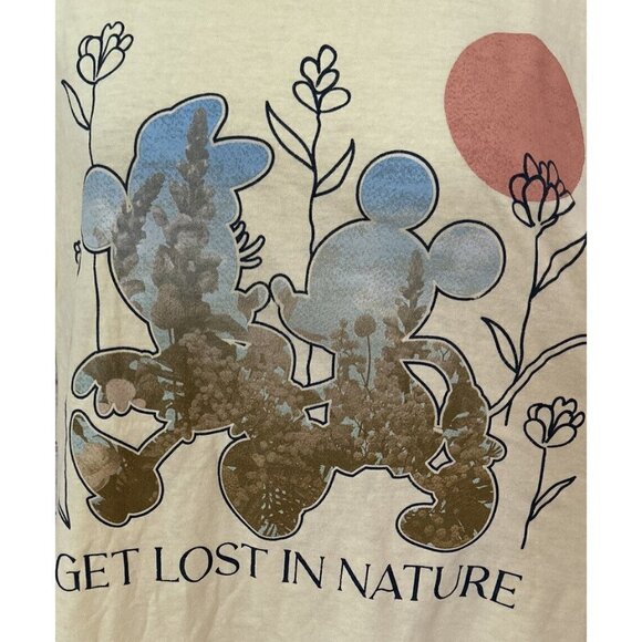 Disney Mickey Mouse Womens Tee Shirt 2XL Yellow Get Lost In Nature Graphic NEW - Picture 3 of 4